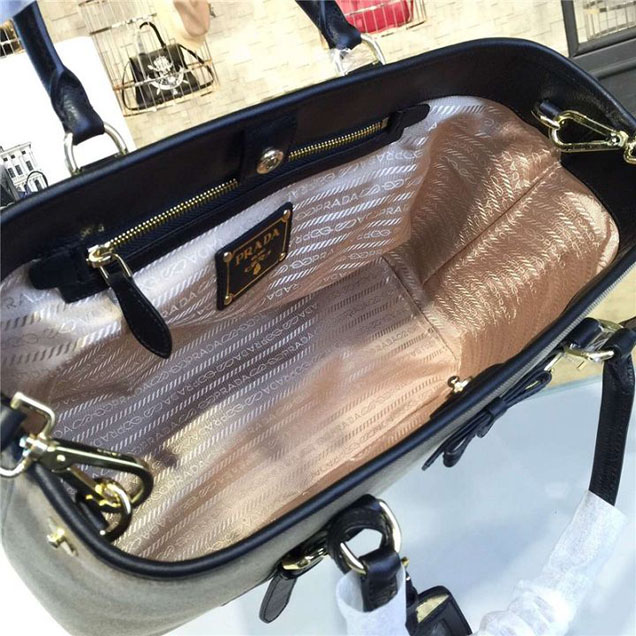 Prada Canvas Tote 36cm Bag Calfskin Leather Fall WInter 2016 Collection Black