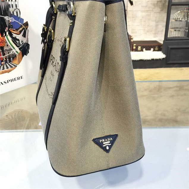 Prada Canvas Tote 36cm Bag Calfskin Leather Fall WInter 2016 Collection Black