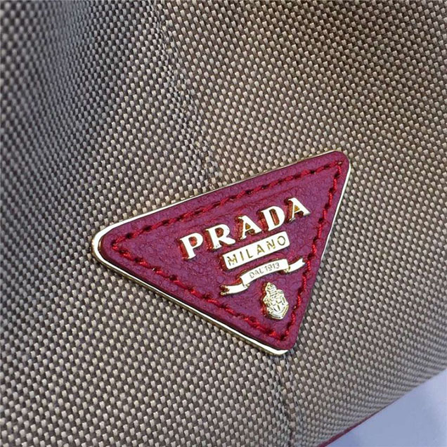 Prada Canvas Tote 30cm Bag Calfskin Leather Fall WInter 2016 Collection Burgundy