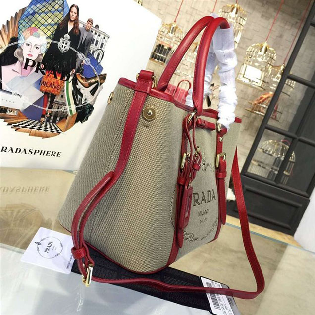 Prada Canvas Tote 30cm Bag Calfskin Leather Fall WInter 2016 Collection Burgundy