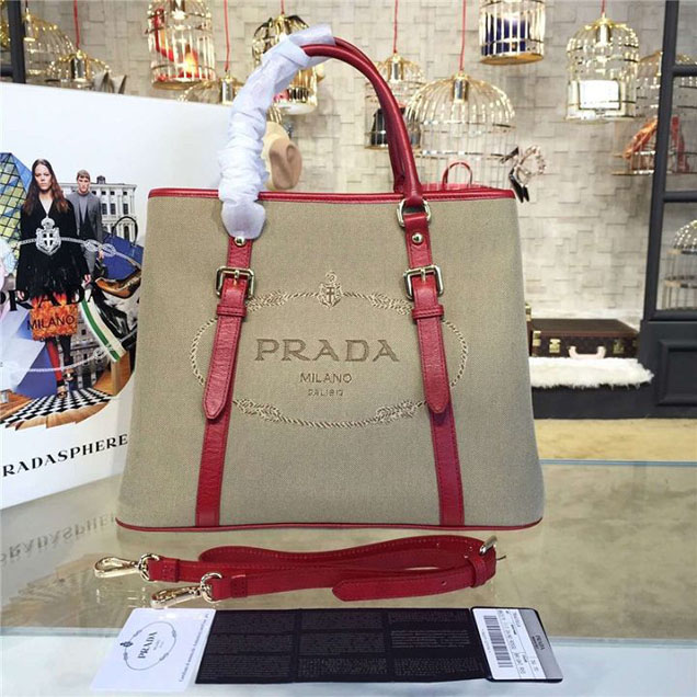 Prada Canvas Tote 36cm Bag Calfskin Leather Fall WInter 2016 Collection Burgundy