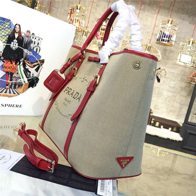 Prada Canvas Tote 36cm Bag Calfskin Leather Fall WInter 2016 Collection Burgundy