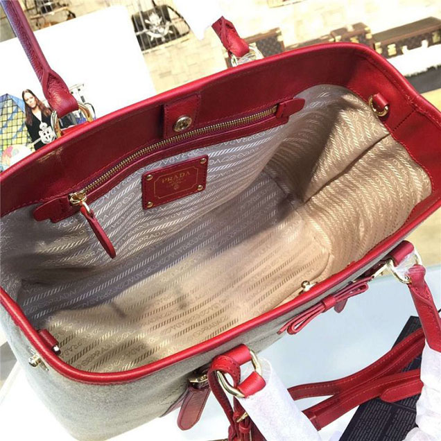 Prada Canvas Tote 36cm Bag Calfskin Leather Fall WInter 2016 Collection Burgundy