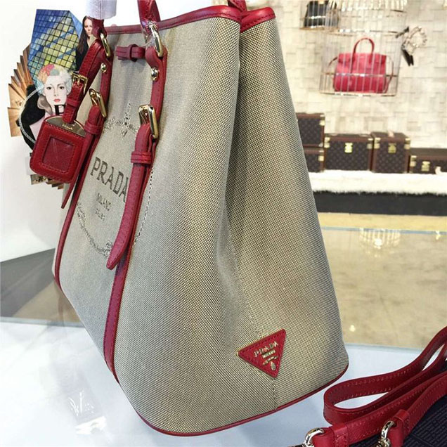 Prada Canvas Tote 36cm Bag Calfskin Leather Fall WInter 2016 Collection Burgundy