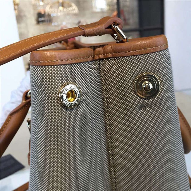 Prada Canvas Tote 30cm Bag Calfskin Leather Fall WInter 2016 Collection Tan
