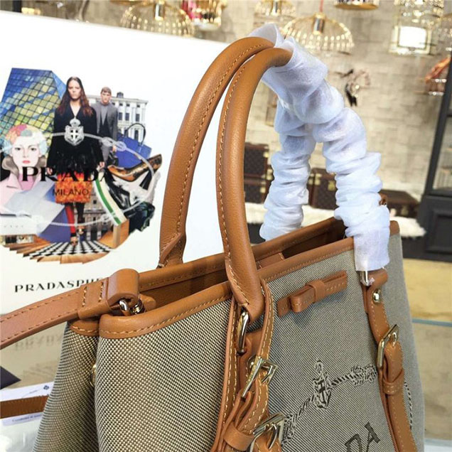 Prada Canvas Tote 30cm Bag Calfskin Leather Fall WInter 2016 Collection Tan