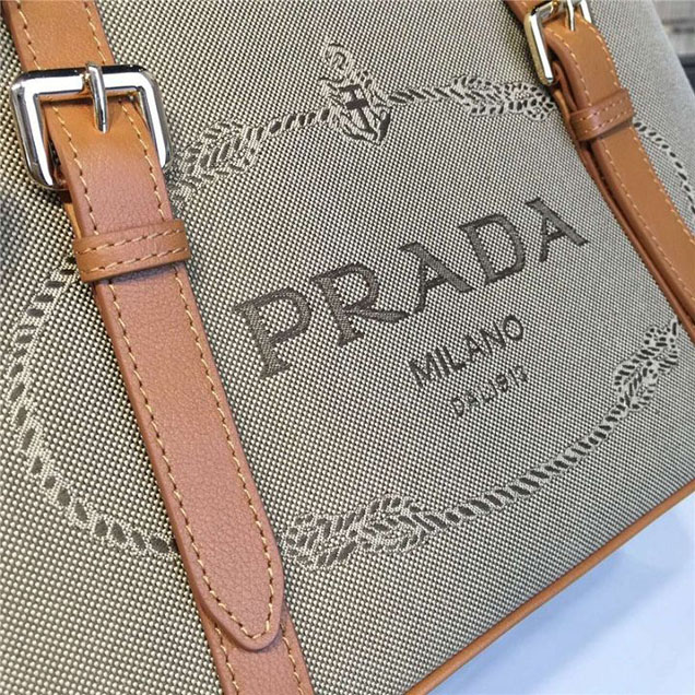 Prada Canvas Tote 30cm Bag Calfskin Leather Fall WInter 2016 Collection Tan