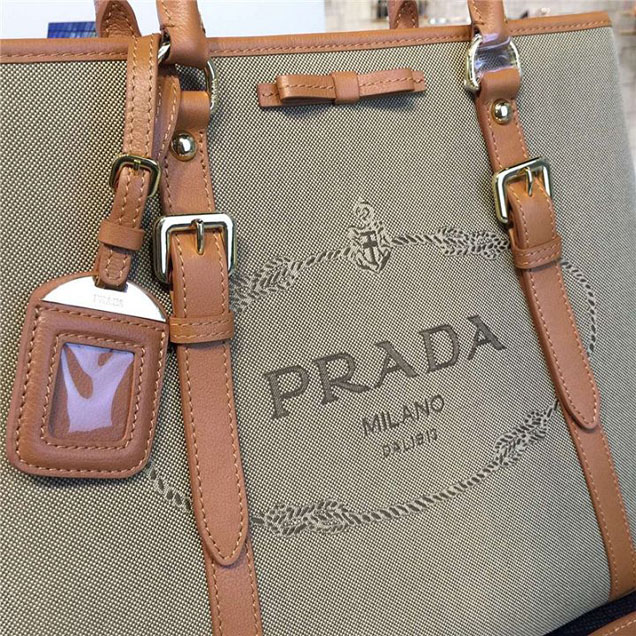 Prada Canvas Tote 36cm Bag Calfskin Leather Fall WInter 2016 Collection Tan