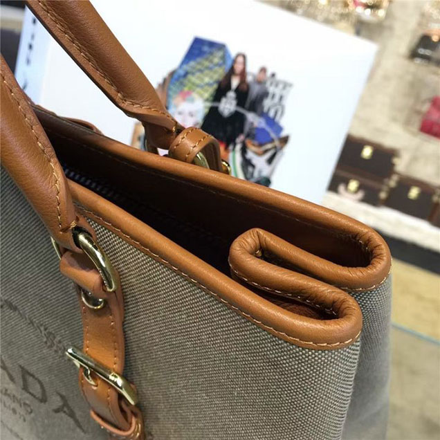Prada Canvas Tote 36cm Bag Calfskin Leather Fall WInter 2016 Collection Tan