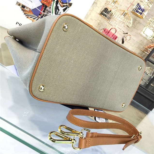 Prada Canvas Tote 36cm Bag Calfskin Leather Fall WInter 2016 Collection Tan
