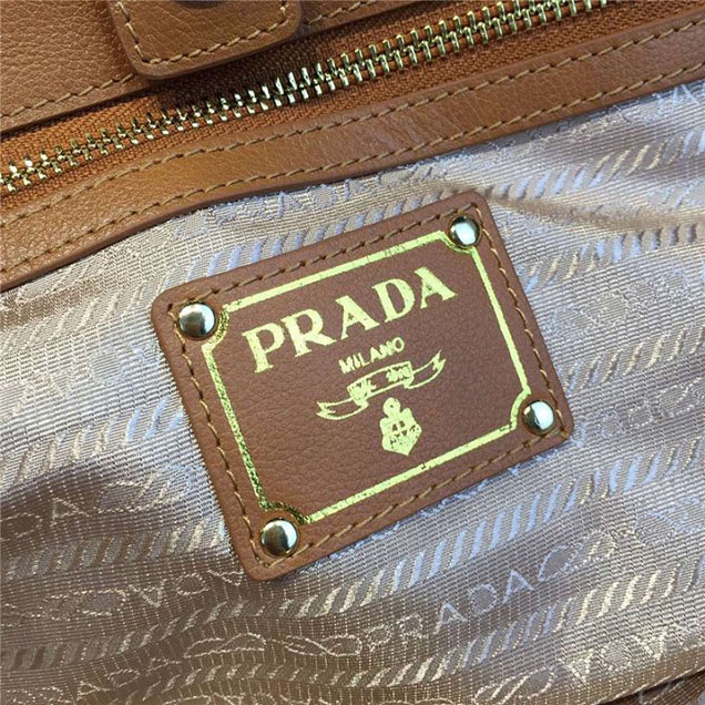 Prada Canvas Tote 36cm Bag Calfskin Leather Fall WInter 2016 Collection Tan