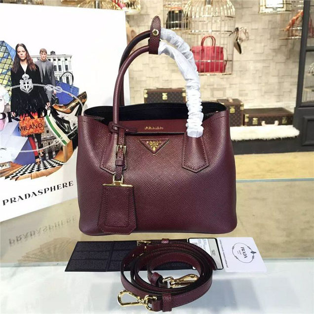 Prada Saffiano Double Handle Tote Bag 26cm Fall Winter 2016 Bag Collection Burgundy