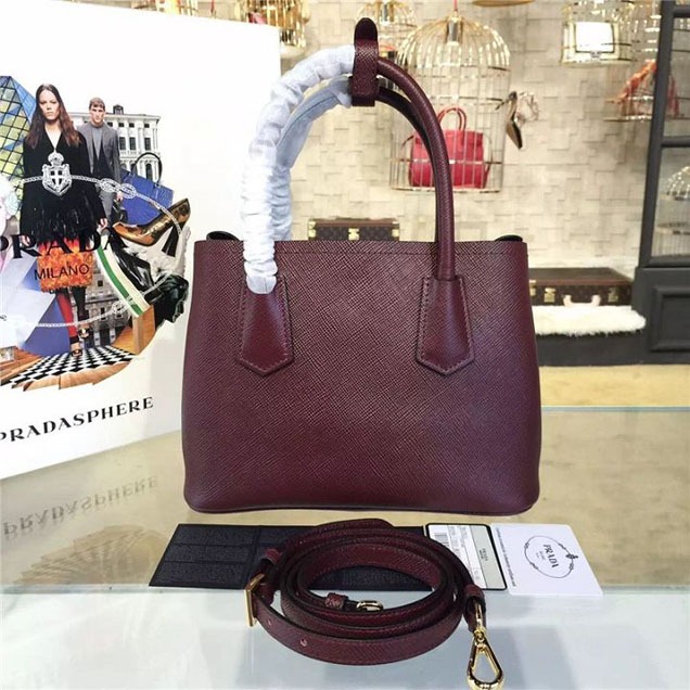 Prada Saffiano Double Handle Tote Bag 26cm Fall Winter 2016 Bag Collection Burgundy