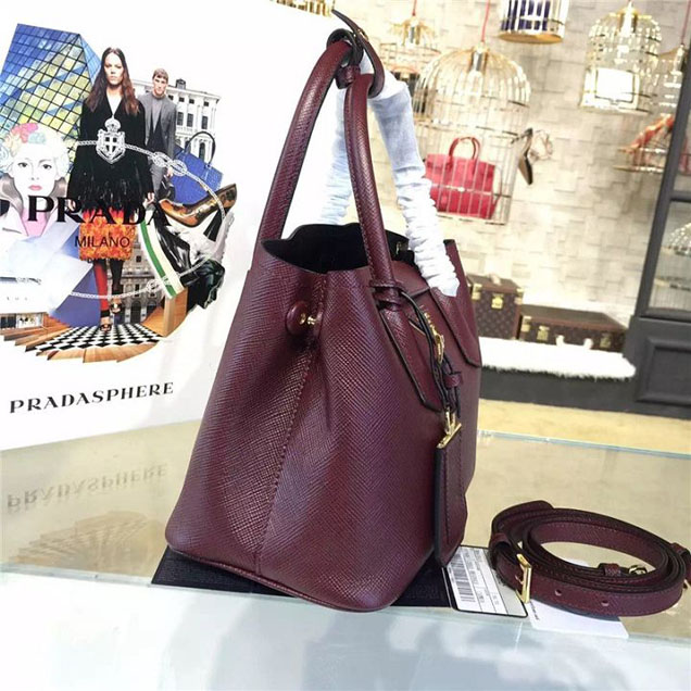 Prada Saffiano Double Handle Tote Bag 26cm Fall Winter 2016 Bag Collection Burgundy