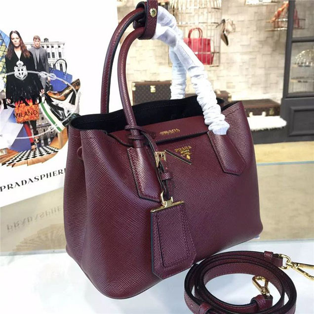 Prada Saffiano Double Handle Tote Bag 26cm Fall Winter 2016 Bag Collection Burgundy