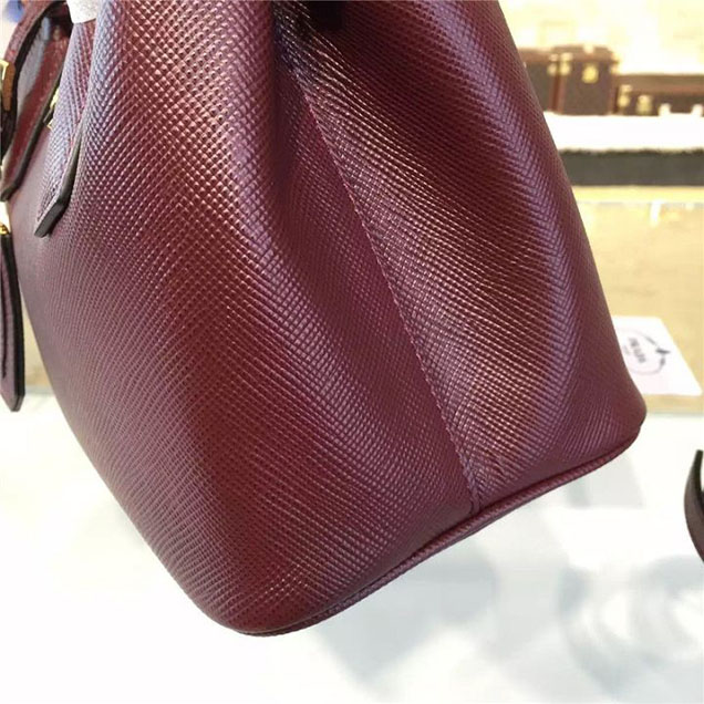 Prada Saffiano Double Handle Tote Bag 26cm Fall Winter 2016 Bag Collection Burgundy