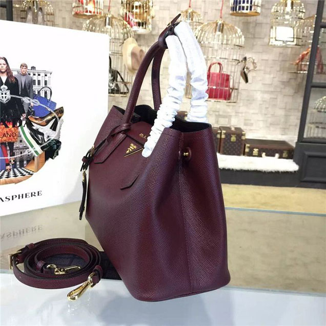 Prada Saffiano Double Handle Tote Bag 30cm Fall Winter 2016 Bag Collection Burgundy