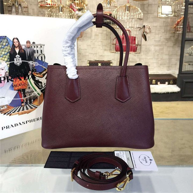 Prada Saffiano Double Handle Tote Bag 30cm Fall Winter 2016 Bag Collection Burgundy