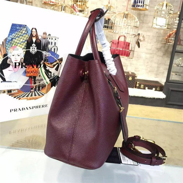 Prada Saffiano Double Handle Tote Bag 33cm Fall Winter 2016 Bag Collection Burgundy
