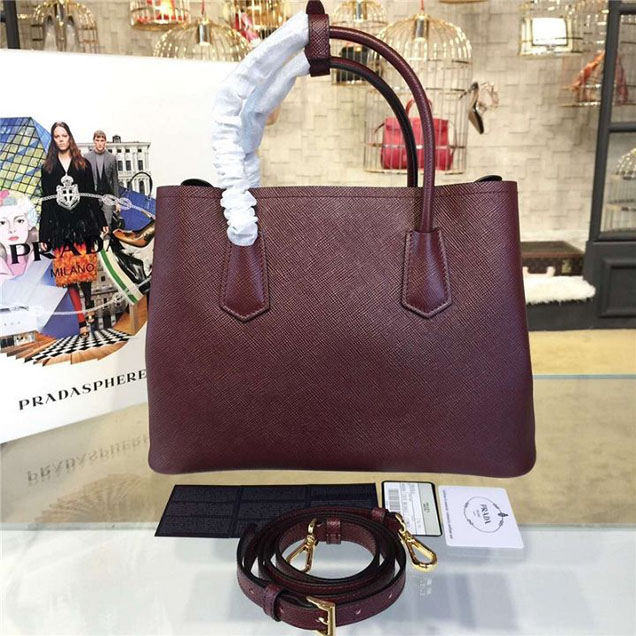 Prada Saffiano Double Handle Tote Bag 33cm Fall Winter 2016 Bag Collection Burgundy