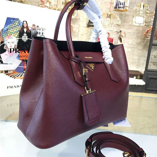 Prada Saffiano Double Handle Tote Bag 33cm Fall Winter 2016 Bag Collection Burgundy