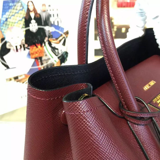 Prada Saffiano Double Handle Tote Bag 33cm Fall Winter 2016 Bag Collection Burgundy