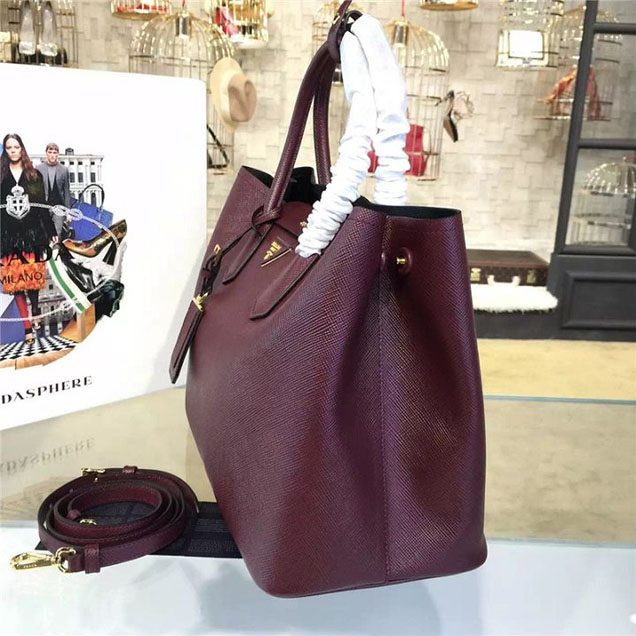 Prada Saffiano Double Handle Tote Bag 35cm Fall Winter 2016 Bag Collection Burgundy