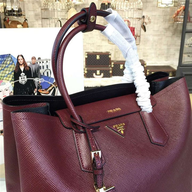 Prada Saffiano Double Handle Tote Bag 35cm Fall Winter 2016 Bag Collection Burgundy