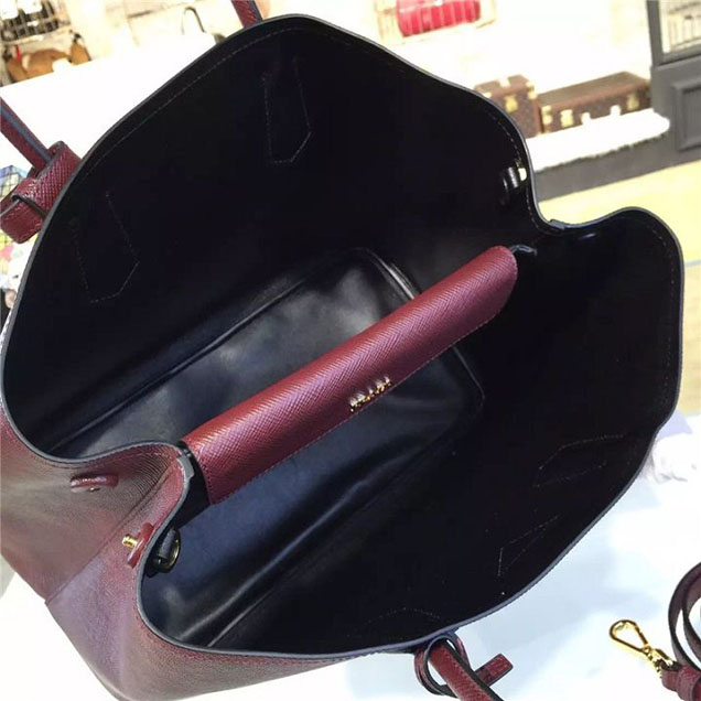 Prada Saffiano Double Handle Tote Bag 35cm Fall Winter 2016 Bag Collection Burgundy