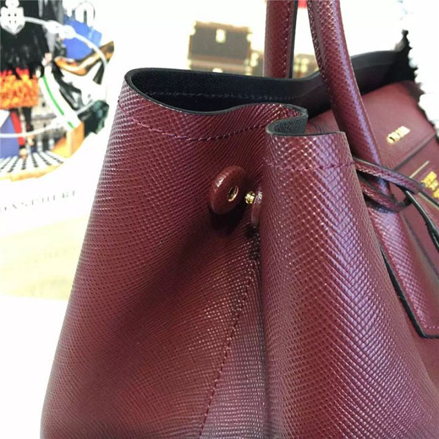 Prada Saffiano Double Handle Tote Bag 35cm Fall Winter 2016 Bag Collection Burgundy