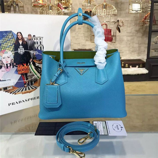 Prada Saffiano Double Handle Tote Bag 30cm Fall Winter 2016 Bag Collection Turquoise