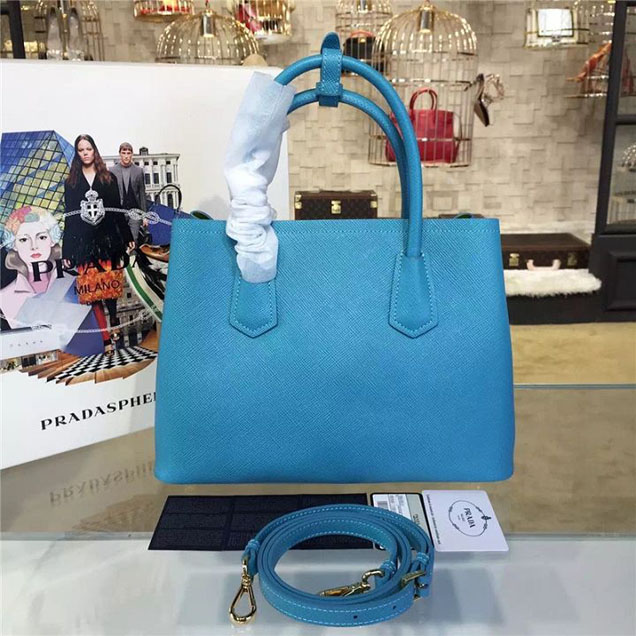 Prada Saffiano Double Handle Tote Bag 30cm Fall Winter 2016 Bag Collection Turquoise