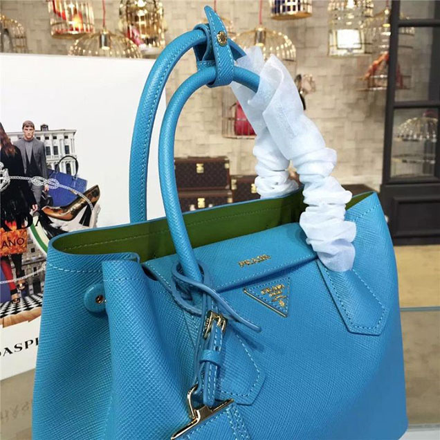 Prada Saffiano Double Handle Tote Bag 30cm Fall Winter 2016 Bag Collection Turquoise
