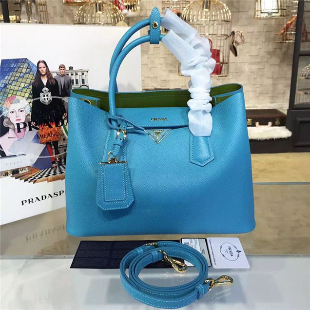 Prada Saffiano Double Handle Tote Bag 33cm Fall Winter 2016 Bag Collection Turquoise