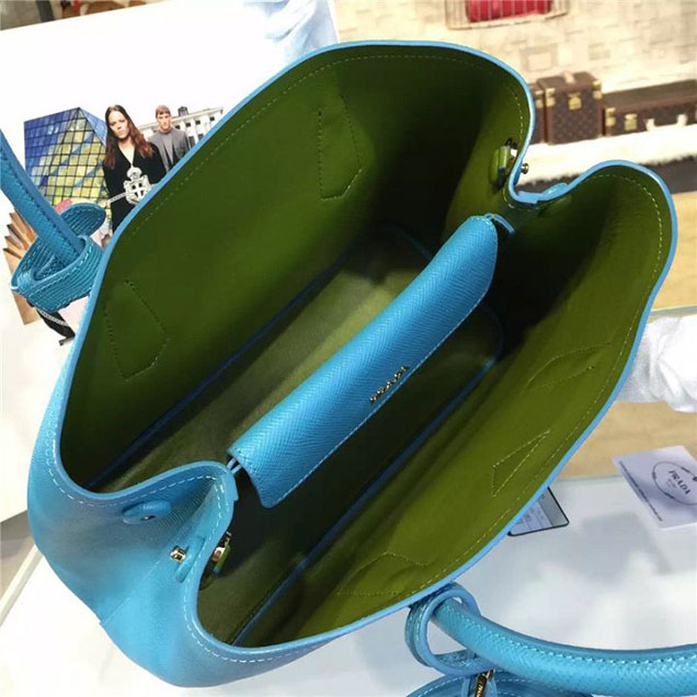 Prada Saffiano Double Handle Tote Bag 33cm Fall Winter 2016 Bag Collection Turquoise