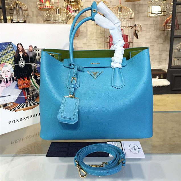 Prada Saffiano Double Handle Tote Bag 35cm Fall Winter 2016 Bag Collection Turquoise