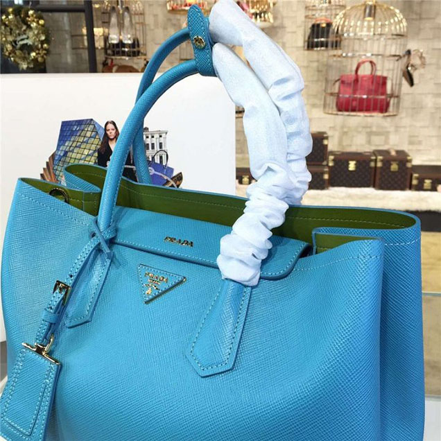 Prada Saffiano Double Handle Tote Bag 35cm Fall Winter 2016 Bag Collection Turquoise
