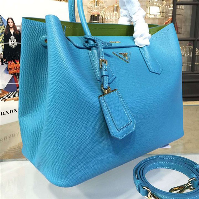 Prada Saffiano Double Handle Tote Bag 35cm Fall Winter 2016 Bag Collection Turquoise