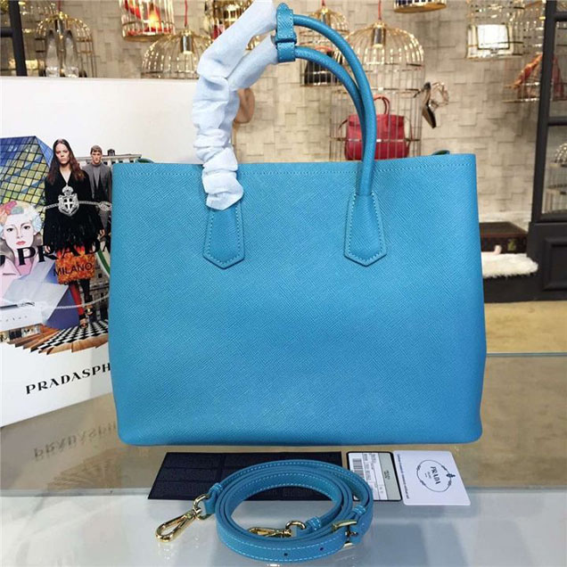Prada Saffiano Double Handle Tote Bag 35cm Fall Winter 2016 Bag Collection Turquoise