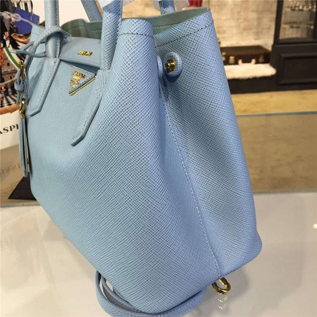 Prada Saffiano Double Handle Tote Bag 30cm Fall Winter 2016 Bag Collection Light Blue