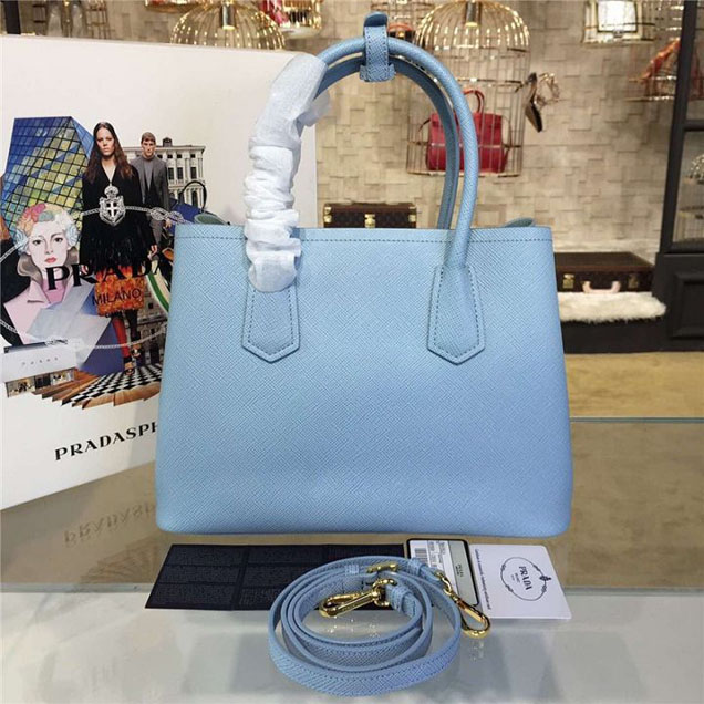 Prada Saffiano Double Handle Tote Bag 30cm Fall Winter 2016 Bag Collection Light Blue