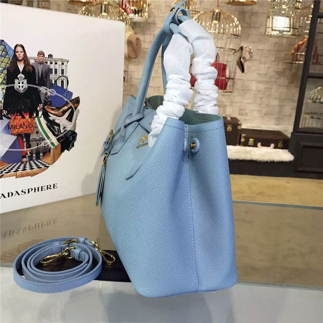 Prada Saffiano Double Handle Tote Bag 30cm Fall Winter 2016 Bag Collection Light Blue