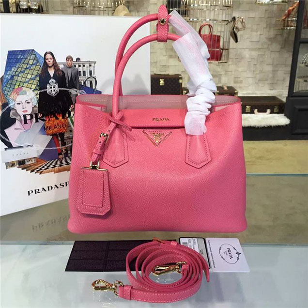 Prada Saffiano Double Handle Tote Bag 30cm Fall Winter 2016 Bag Collection Rose Pink