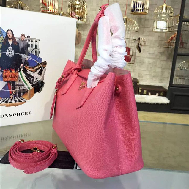 Prada Saffiano Double Handle Tote Bag 30cm Fall Winter 2016 Bag Collection Rose Pink