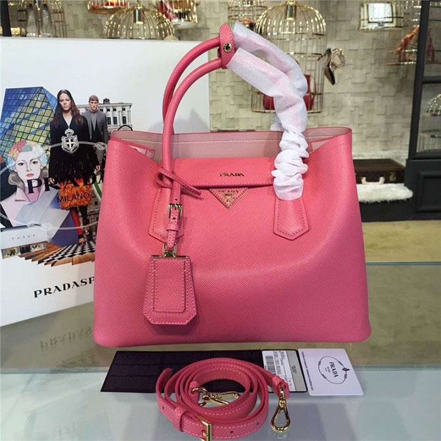 Prada Saffiano Double Handle Tote Bag 33cm Fall Winter 2016 Bag Collection Rose Pink