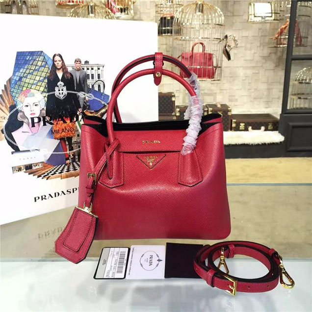 Prada Saffiano Leather Double Handle Tote Bag 26cm Fall Winter 2016 Bag Collection Red