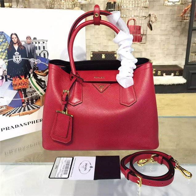 Prada Saffiano Leather Double Handle Tote Bag 30cm Fall Winter 2016 Bag Collection Red