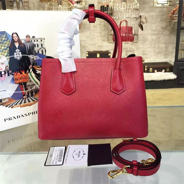 Prada Saffiano Leather Double Handle Tote Bag 30cm Fall Winter 2016 Bag Collection Red