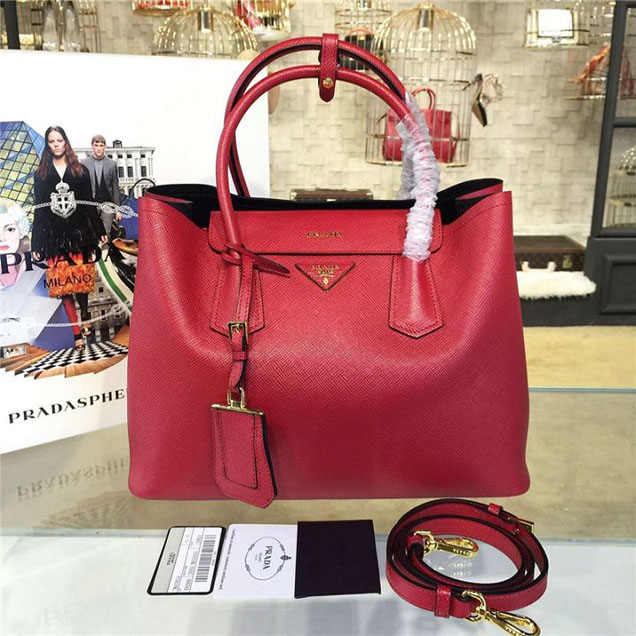 Prada Saffiano Leather Double Handle Tote Bag 33cm Fall Winter 2016 Bag Collection Red