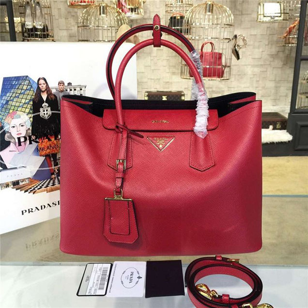 Prada Saffiano Leather Double Handle Tote Bag 35cm Fall Winter 2016 Bag Collection Red